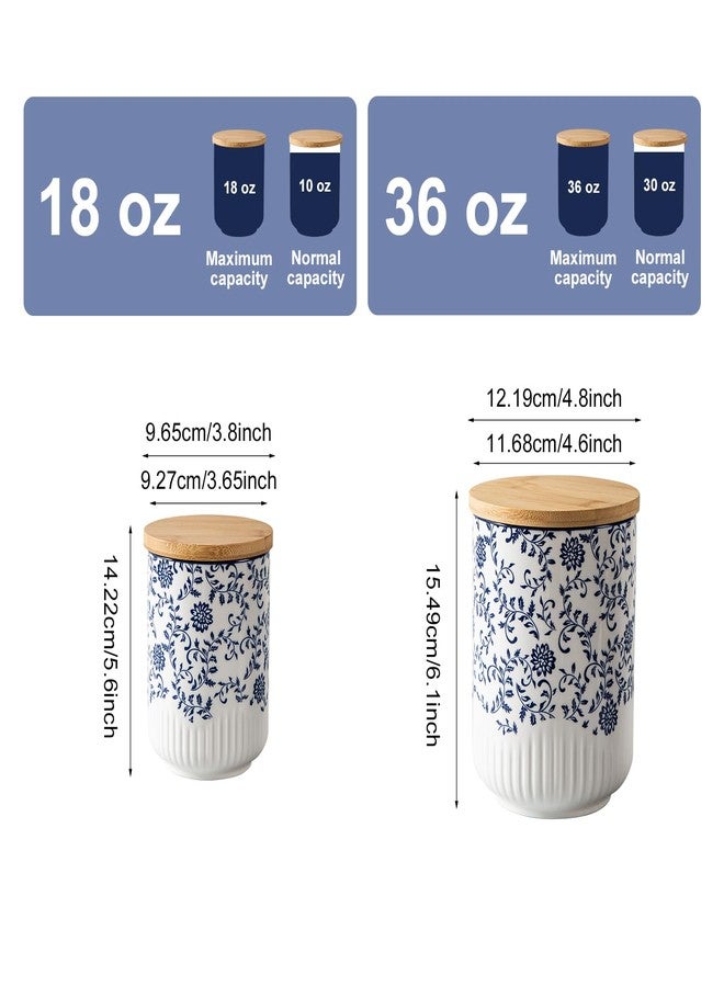 Cerkik مجموعة علب سيركيك للمطبخ - قطعتان من حاويات المطبخ الخزفية سعة 36/18 أونصة مع أغطية خشبية محكمة الإغلاق - علب للدقيق والسكر والقهوة والشاي والتوابل والبسكويت - أزرق - Image 4