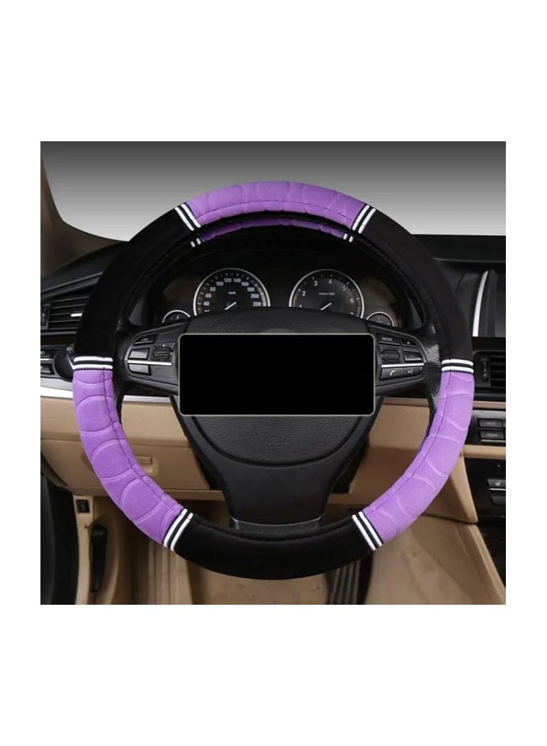 Car Steering Wheel Cover Plush, Autumn and Winter Warm Non-Slip Steering Wheel Protector, Soft Fuzzy Steering Cover for Comfortable Driving (Purple)