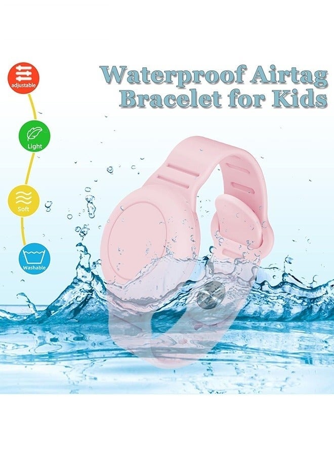 Kids Waterproof Airtag Bracelet Compatible with Apple AirTag - Hidden Silicon Protective Case for Air Tag Holder - Adjustable Anti-Lost Watch Band for Toddler Child (Pink) - Image 2