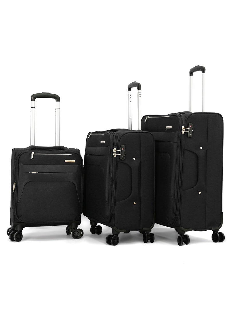 GIORDANO Giordano Softside  Luggage Trolley 3 PCS Set ,Black(S-19",M-23",L-27")  - Image 1