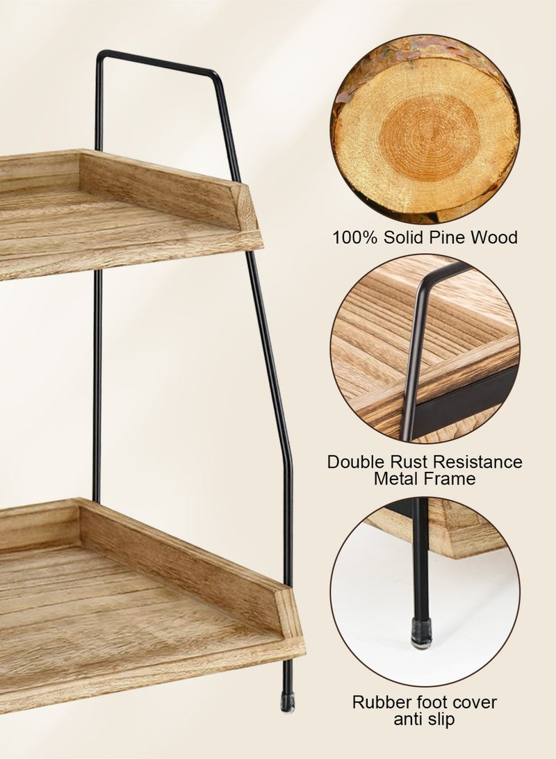 هومار كيت منظم سطح حوض الحمام، منظم ركن قهوة من طبقتين لسطح الحوض، ملحقات ومنظم ركن القهوة، تخزين توابل القهوة، رف توابل خشبي منظم للمطبخ والحمام والمكتب - Image 4