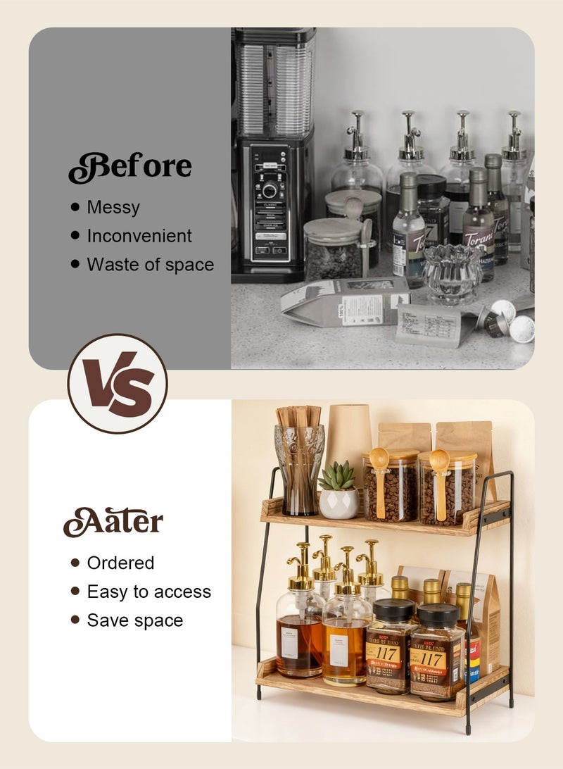 هومار كيت منظم سطح حوض الحمام، منظم ركن قهوة من طبقتين لسطح الحوض، ملحقات ومنظم ركن القهوة، تخزين توابل القهوة، رف توابل خشبي منظم للمطبخ والحمام والمكتب - Image 5