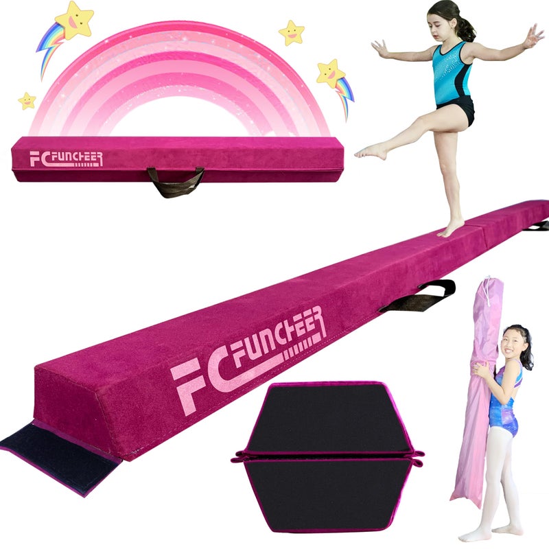 FC FUNCHEER عارضة توازن قابلة للطي بطول 6 أقدام / 9 أقدام للأطفال من عمر 3-15 - عارضة جمباز قابلة للطي، مضادة للانزلاق، حقيبة حمل، مغطاة بجلد صناعي، رغوة EVA، معدات جمباز لتدريب الأطفال في المنزل، المدرسة، مركز الجمباز - Image 1
