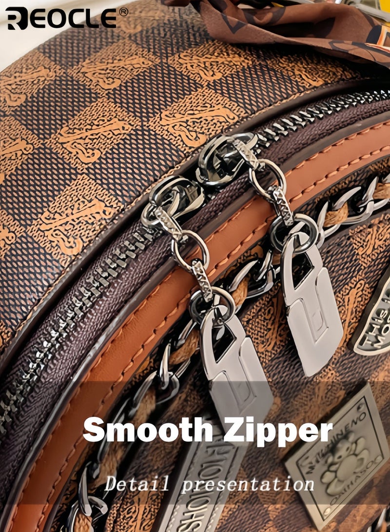 REOCLE Women's Shoulder Bag Small Circular Crossbody Bags Small Tote Square Satchel Handbags Purse Fashion Handbag for Women - Image 2