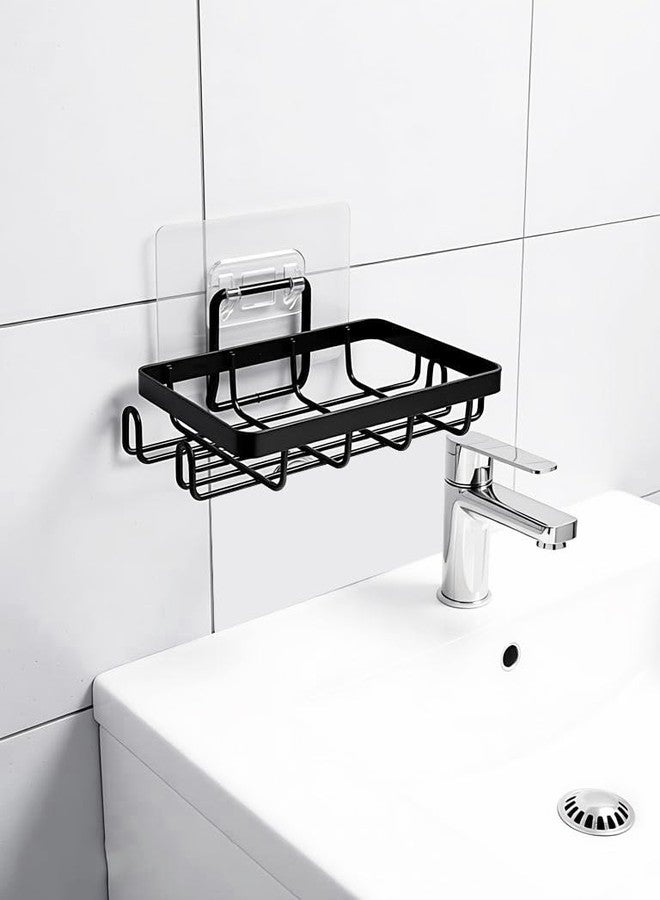 Admeya Shower Soap Holder Wall Mounted 2 Pc, Bathroom Soap Holders with 4 Hooks, Razor Holder for Shower Wall, Jaboneras Para Baños Modernos for Storage of Shampoo Bar, Conditioner, Razor, No Drilling, Black - Image 2