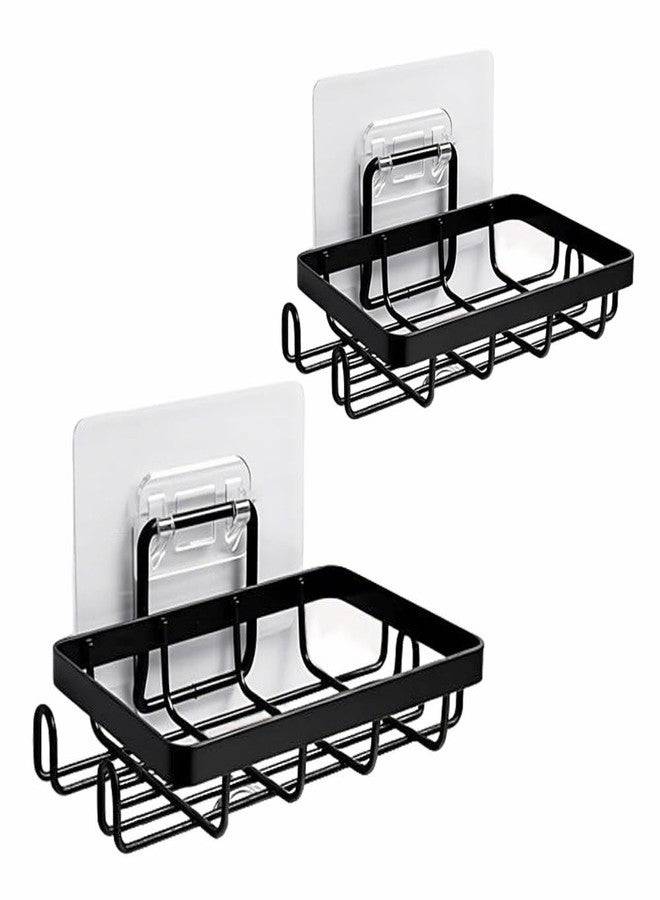 Admeya Shower Soap Holder Wall Mounted 2 Pc, Bathroom Soap Holders with 4 Hooks, Razor Holder for Shower Wall, Jaboneras Para Baños Modernos for Storage of Shampoo Bar, Conditioner, Razor, No Drilling, Black - Image 1