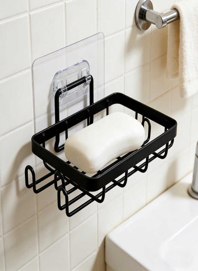 Admeya Shower Soap Holder Wall Mounted 2 Pc, Bathroom Soap Holders with 4 Hooks, Razor Holder for Shower Wall, Jaboneras Para Baños Modernos for Storage of Shampoo Bar, Conditioner, Razor, No Drilling, Black - Image 4