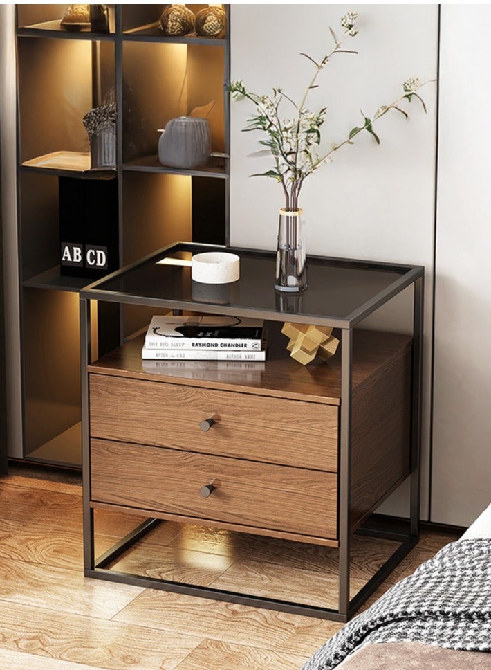 والالا طاولة سرير جانبية خشبية بأربعة طبقات مع أدراج تخزين، طاولات جانبية زجاجية، طاولة جانبية طويلة، طاولة جانبية نموذجية مع مكتب بجانب السرير، خزانة تخزين منزلية بدرجين، إطار معدني - Image 1