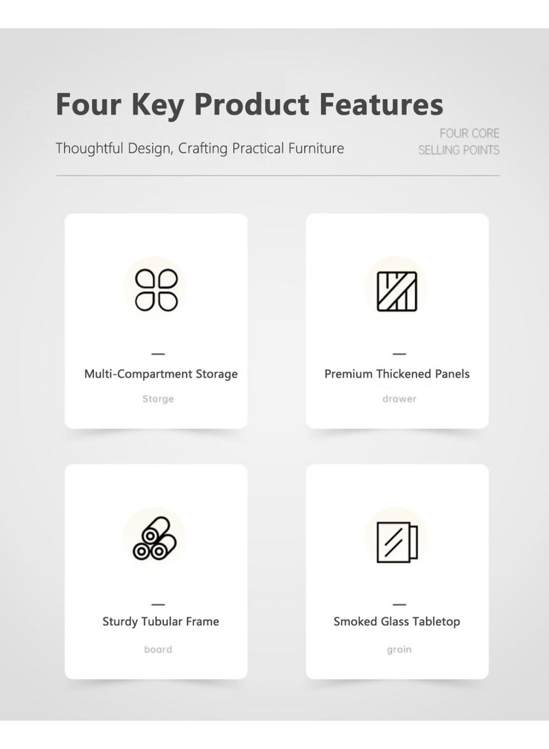 والالا طاولة سرير جانبية خشبية بأربعة طبقات مع أدراج تخزين، طاولات جانبية زجاجية، طاولة جانبية طويلة، طاولة جانبية نموذجية مع مكتب بجانب السرير، خزانة تخزين منزلية بدرجين، إطار معدني - Image 3