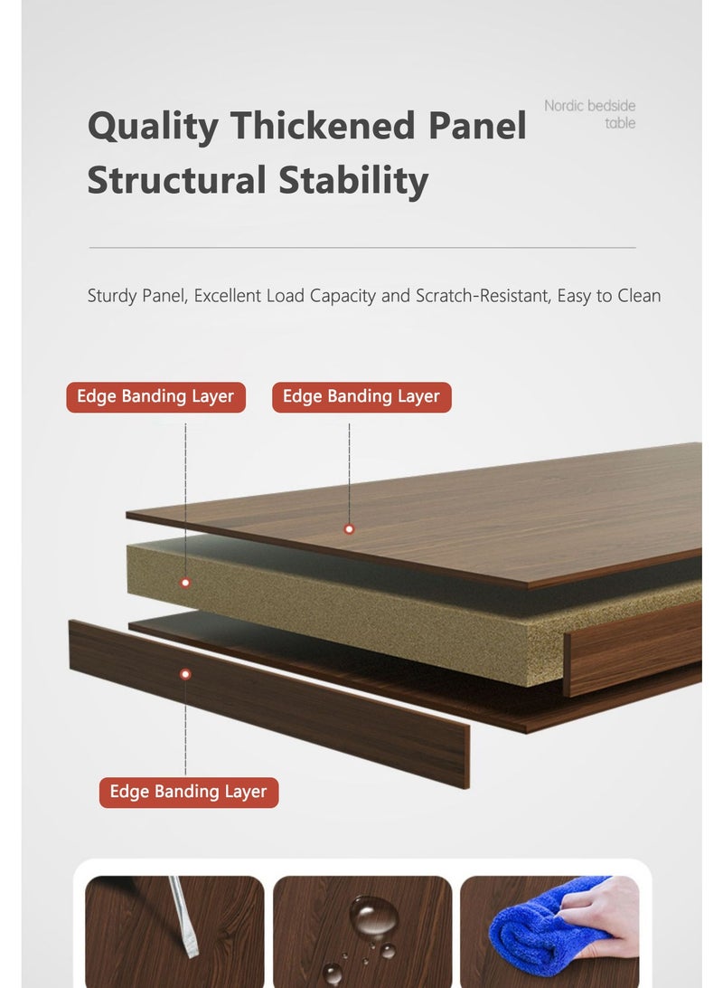 والالا طاولة سرير جانبية خشبية بأربعة طبقات مع أدراج تخزين، طاولات جانبية زجاجية، طاولة جانبية طويلة، طاولة جانبية نموذجية مع مكتب بجانب السرير، خزانة تخزين منزلية بدرجين، إطار معدني - Image 2