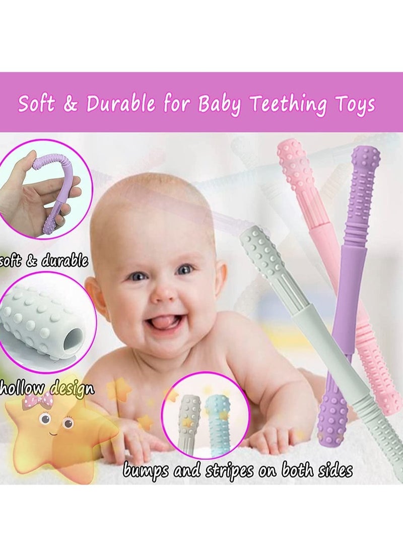 platube Baby Teething Tube, Soft And Durable Infant Teething Toys, Easy To Clean Hollow Silicone Baby Teether, Lightweight And Flexible Chew Straws For Toddlers, (1pc, Golden Hoop Blue) - Image 2