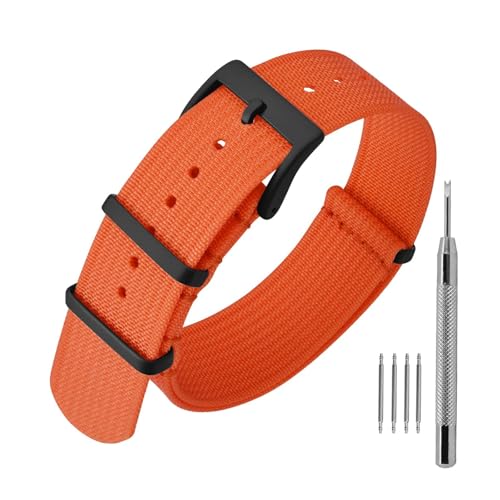 ANNEFIT Nylon Watch Band 18mm OnePiece Waterproof Military Watch Straps with Heavy Black Buckle Orange - Image 1