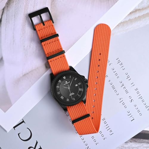 ANNEFIT Nylon Watch Band 18mm OnePiece Waterproof Military Watch Straps with Heavy Black Buckle Orange - Image 3