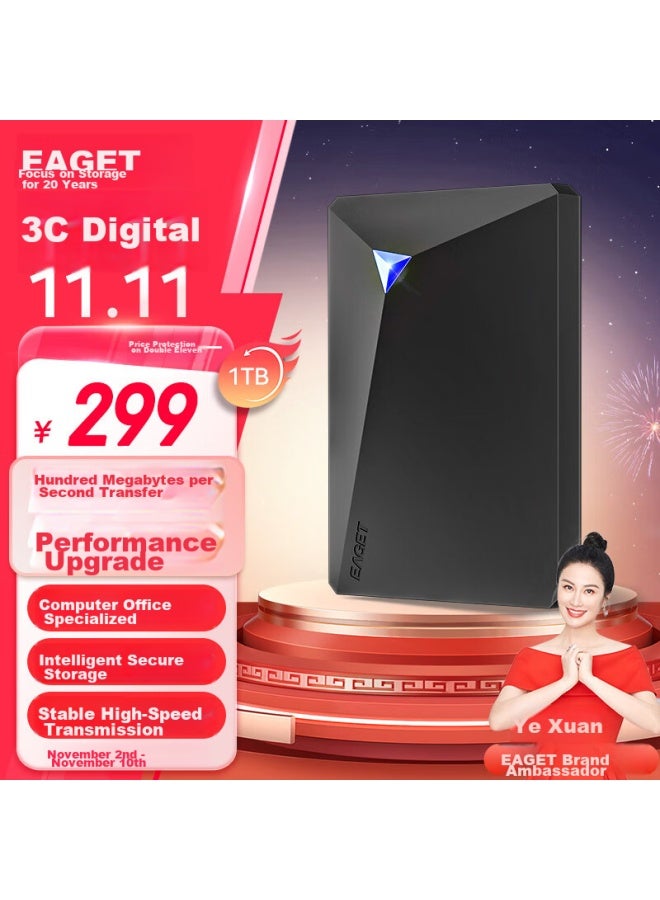 Eaget 1tb Usb3.0 Portable Hard Drive, Encrypted Secure G20, 2.5-inch External Storage, Data And Photo Backup, High-speed Transfer, Shockproof, Black, Compatible With Mac - Image 1
