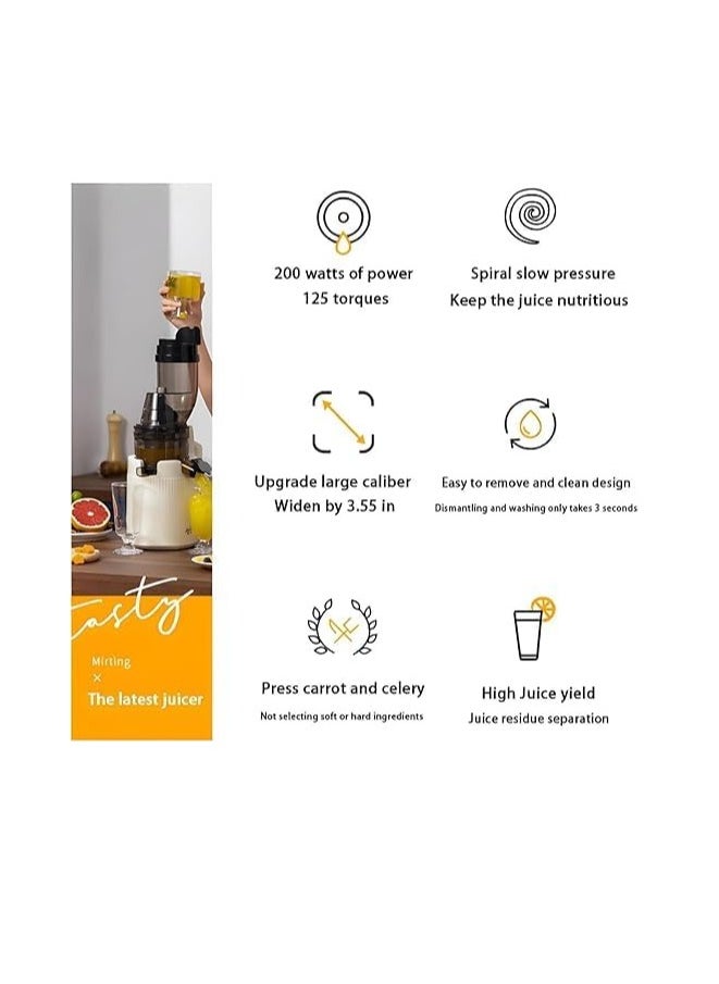 Generic - Slow Masticating Juicer, 80mm Wide Chute, Juice Jug, Pulp Container, BPA-Free, Easy-to-Clean, Whole Fruit & Vegetable Cold Press Juicer, High Nutrient Extraction, Quiet Motor, Reverse Function - Image 1