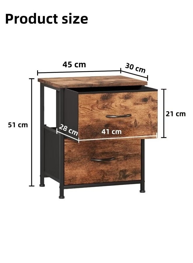 Zanotta 45*30*51cm Bedside Table Nightstand with Fabric Drawers Home Bedside Table 2-Tier Side Table Nightstands End Coffee Table for Bedroom Brown - Image 4