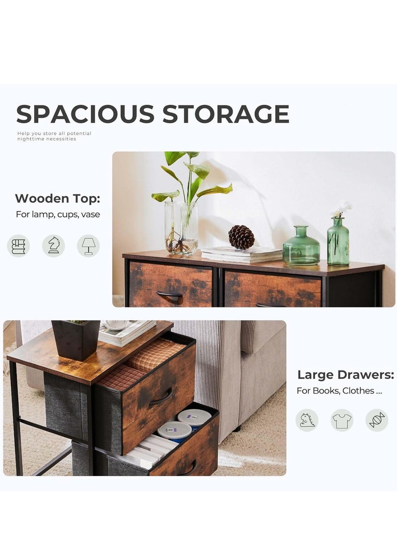 Zanotta 45*30*51cm Bedside Table Nightstand with Fabric Drawers Home Bedside Table 2-Tier Side Table Nightstands End Coffee Table for Bedroom Brown - Image 5
