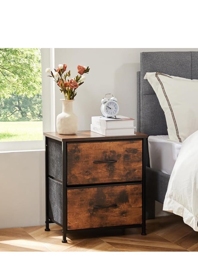 Zanotta 45*30*51cm Bedside Table Nightstand with Fabric Drawers Home Bedside Table 2-Tier Side Table Nightstands End Coffee Table for Bedroom Brown - Image 3