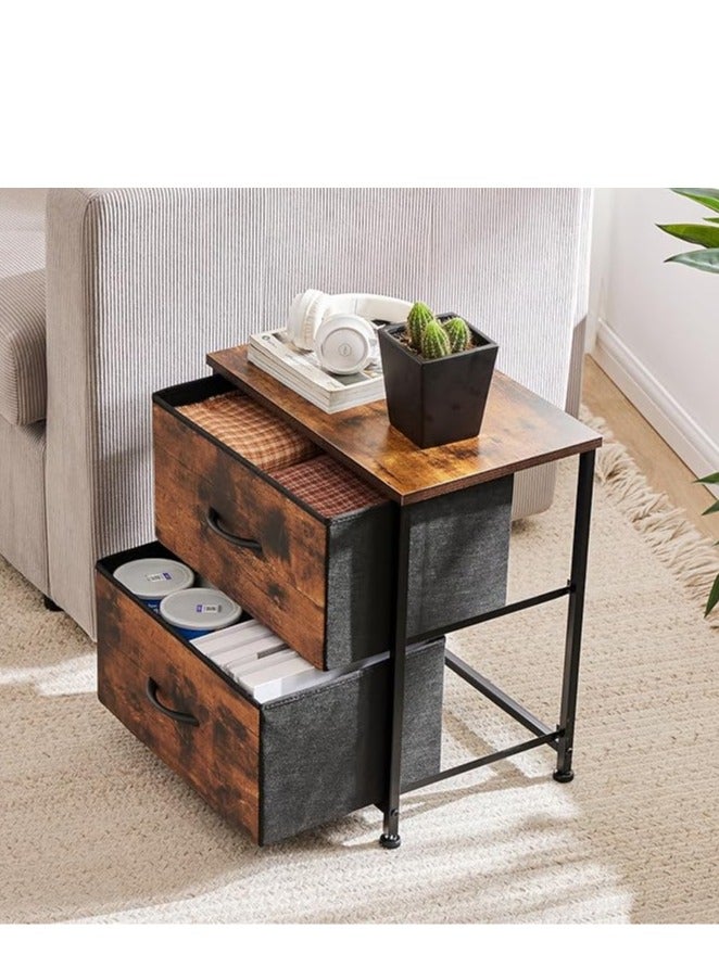 Zanotta 45*30*51cm Bedside Table Nightstand with Fabric Drawers Home Bedside Table 2-Tier Side Table Nightstands End Coffee Table for Bedroom Brown - Image 2