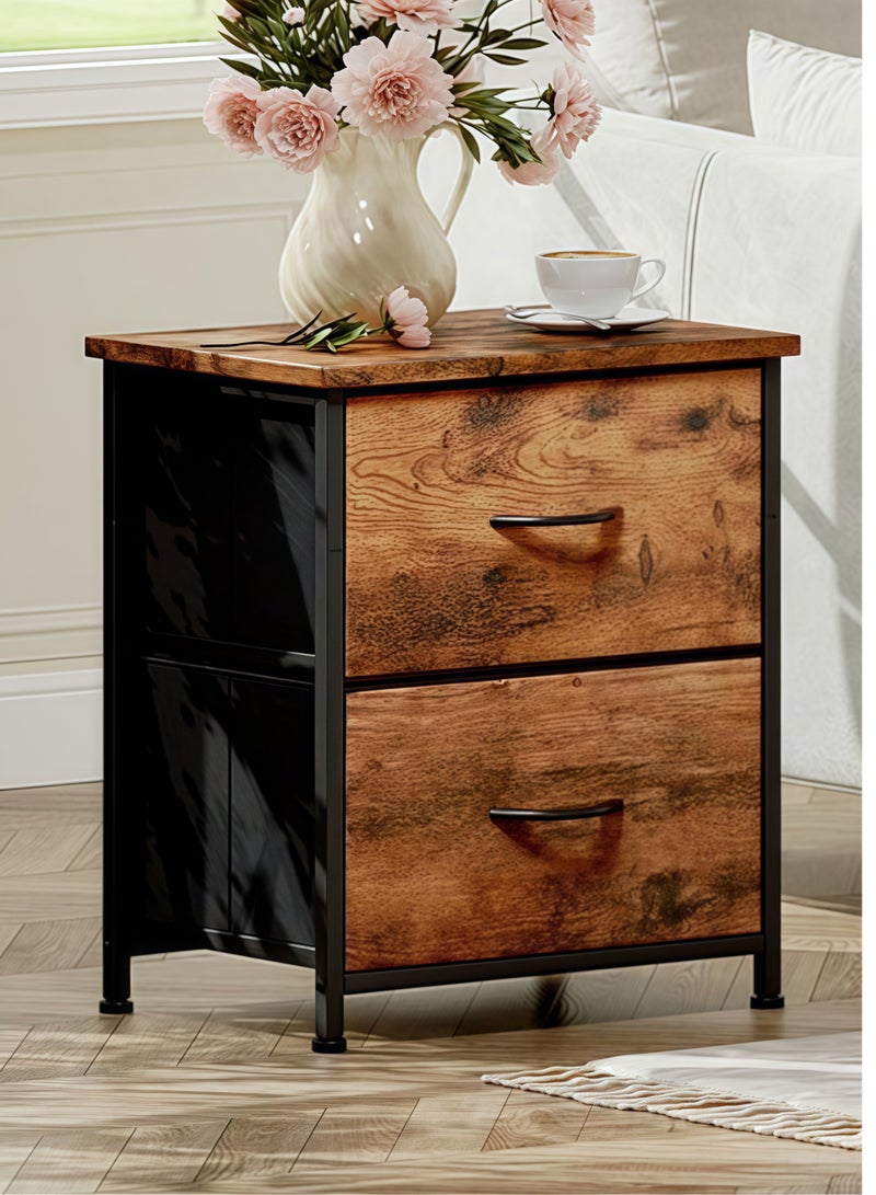 Zanotta 45*30*51cm Bedside Table Nightstand with Fabric Drawers Home Bedside Table 2-Tier Side Table Nightstands End Coffee Table for Bedroom Brown - Image 1