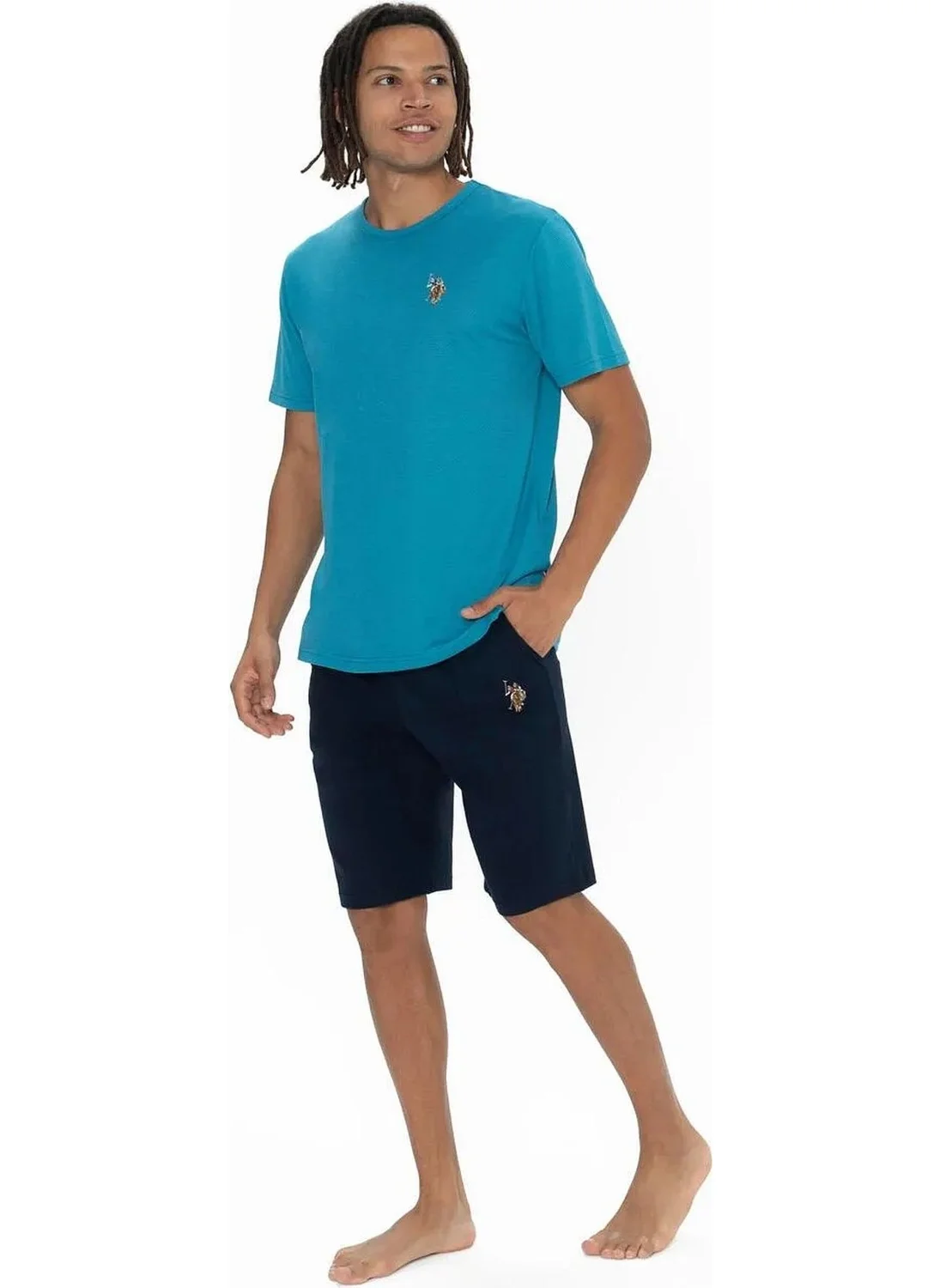 يو اس بولو اسن 18904 Men's Short Sleeve Crew Neck Shorts Pajama Set-Petrol