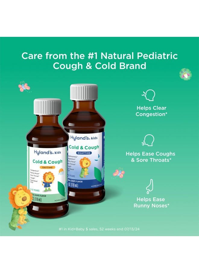 Hyland's Kids Cold and Cough, Day and Night Combo Pack, Cold Medicine for Ages 2 and up, Grape Flavor Syrup Cough Medicine for Kids, Nasal Decongestant, 4 Fl Oz (Pack of 2)  - Image 2
