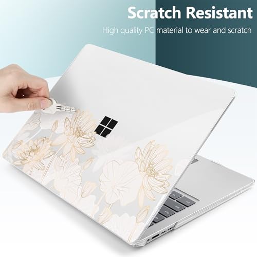Batianda Premium Case for 2024 Microsoft Surface Laptop 13.8" Touchscreen (7th Edition) Creative Pattern Durable Scratch-Resistant Easy Install, with Keyboard Cover & Screen Protector, Gold Lotus - Image 4
