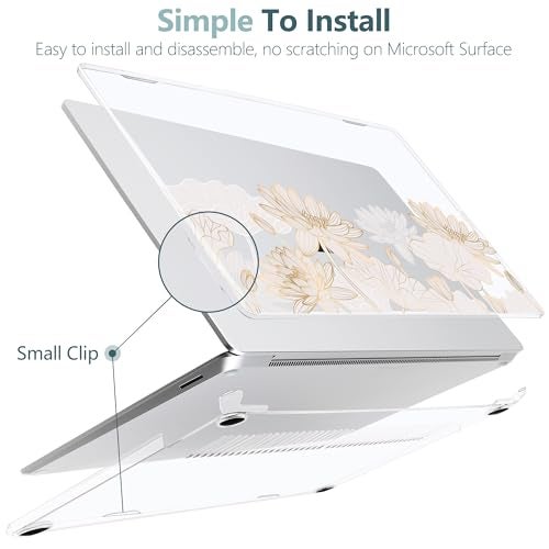 Batianda Premium Case for 2024 Microsoft Surface Laptop 13.8" Touchscreen (7th Edition) Creative Pattern Durable Scratch-Resistant Easy Install, with Keyboard Cover & Screen Protector, Gold Lotus - Image 3