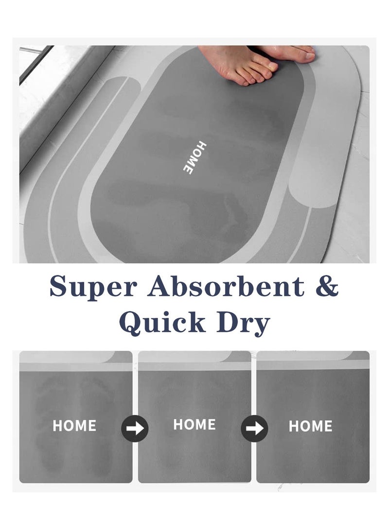 Meishida 90x60CM Diatom Bath Mat, Anti Slip Door Mat, Quick-Drying Bathroom Mat, Instant Dry Home Mat Rug, Super Absorbent Floor Mat for Kitchen, Shower Room, Bathtub - Oval Grey - Image 5