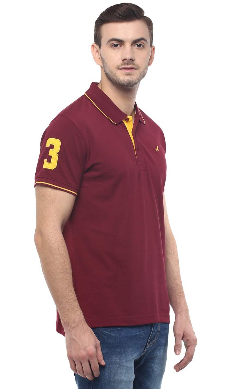 AMERICAN CREW CottonPoly Solid Polo T-Shirt with No.3 Applique for Men (AC286-L_Burgundy) - Image 2