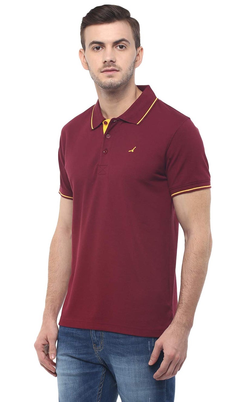 AMERICAN CREW CottonPoly Solid Polo T-Shirt with No.3 Applique for Men (AC286-L_Burgundy) - Image 3