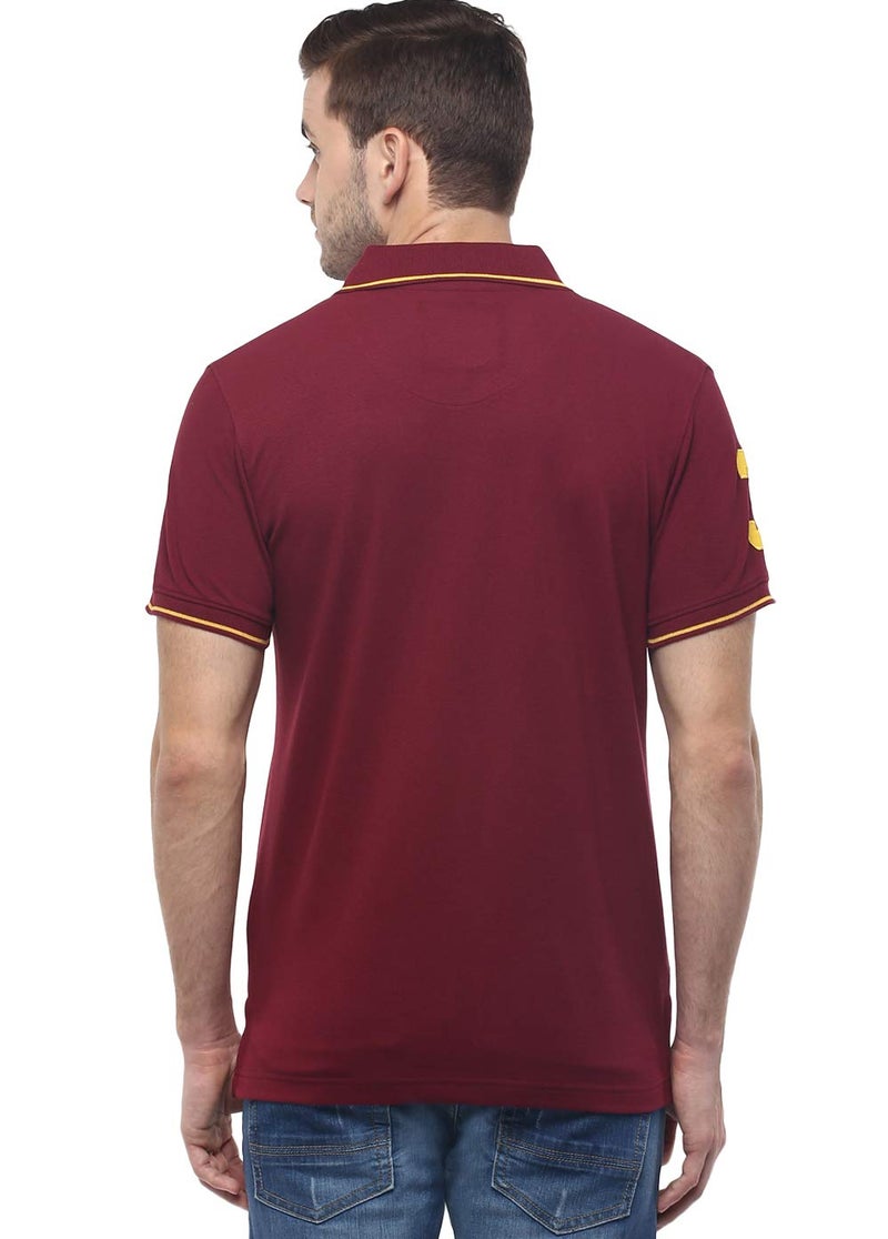 AMERICAN CREW CottonPoly Solid Polo T-Shirt with No.3 Applique for Men (AC286-L_Burgundy) - Image 4