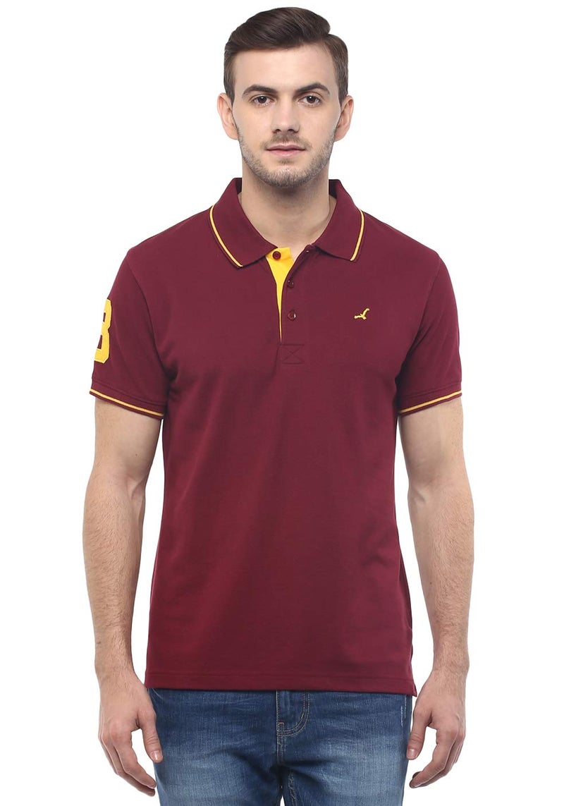 AMERICAN CREW CottonPoly Solid Polo T-Shirt with No.3 Applique for Men (AC286-L_Burgundy) - Image 1