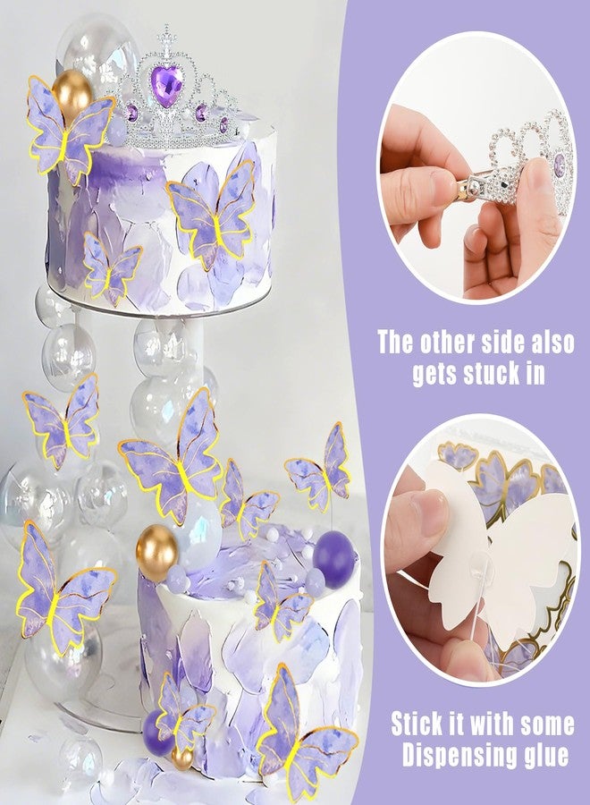 Morofme Purple Butterfly Cake Topper 48Pcs Purple Crown Cake Decorations Lavender and Gold Ball Cupcake Cake Toppers with Pearl Bow Princess Themed Cakes Decor for Wedding Baby Shower Birthday - Image 4