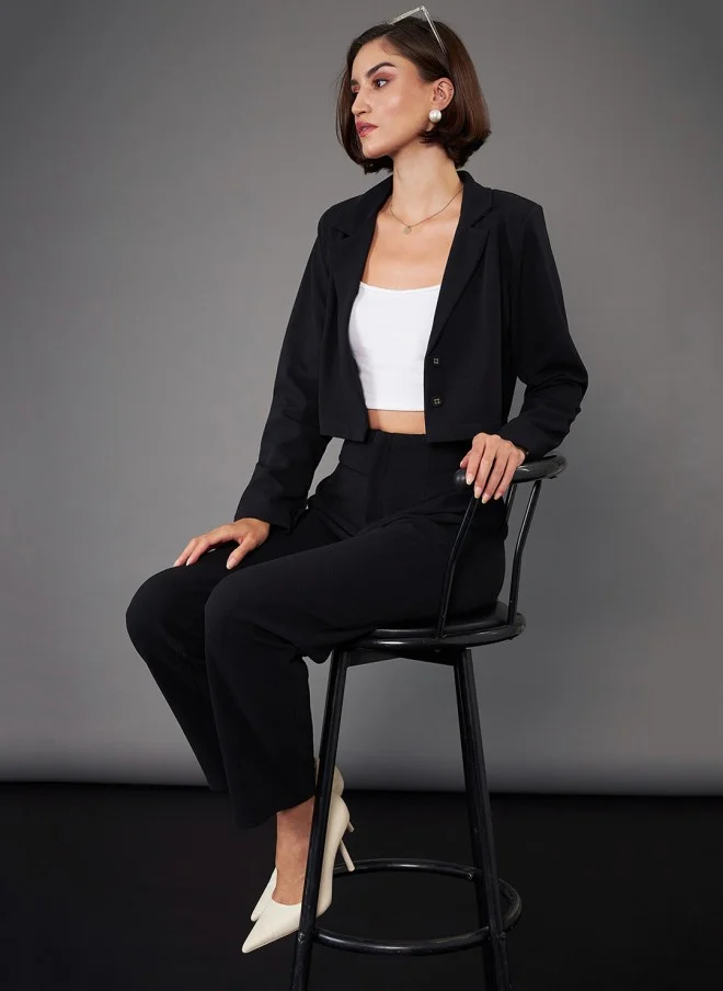 ساسافراس Black Cropped Blazer for Women