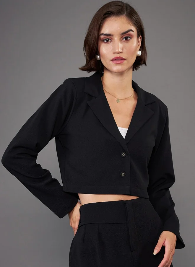 ساسافراس Black Cropped Blazer for Women