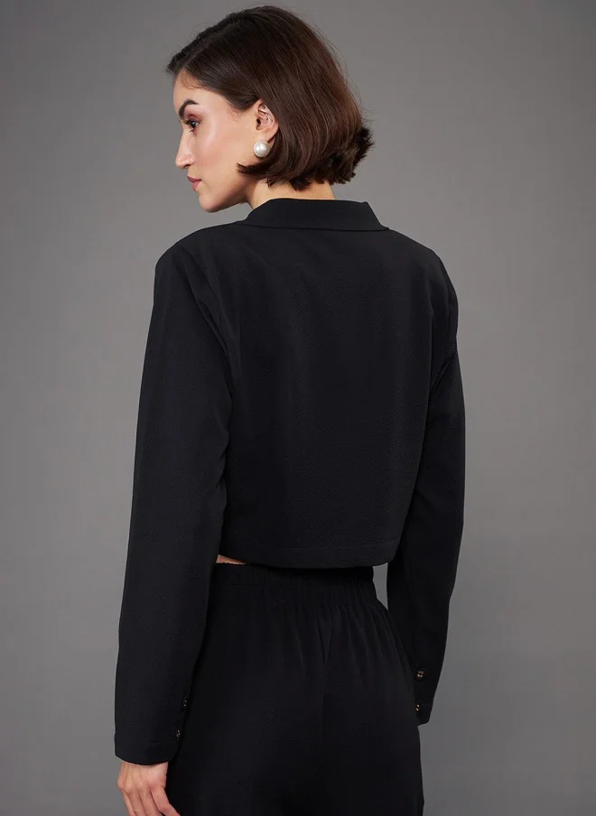 ساسافراس Black Cropped Blazer for Women