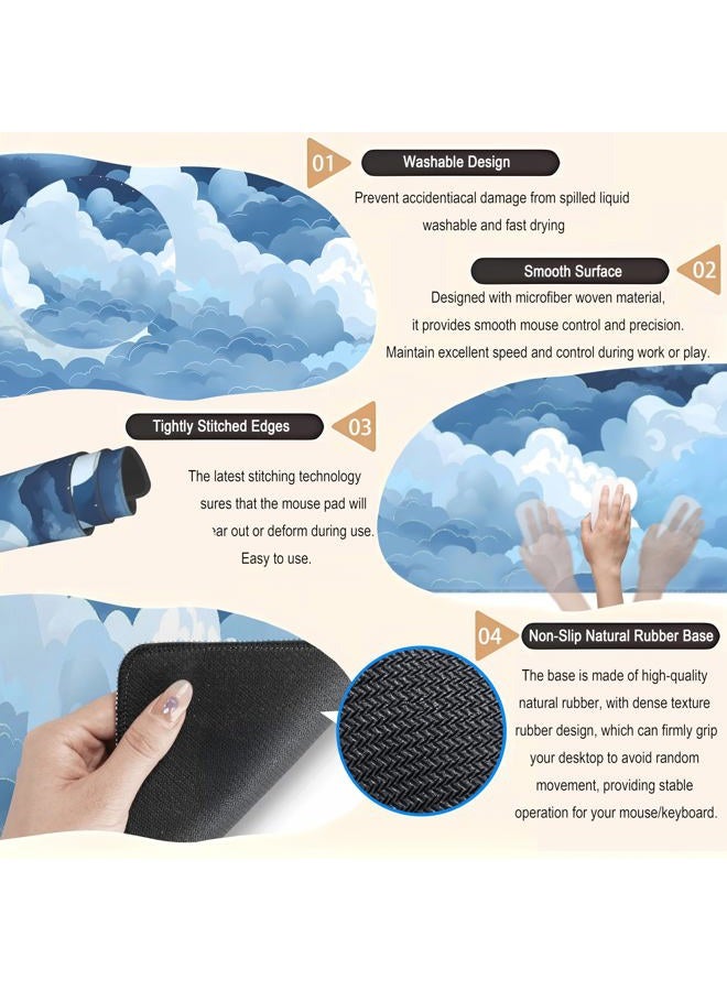 DCJJM Desk Mat Blue and White Puffy Clouds Desk Pad Cute Gaming Mouse Pad XL Large Mousepad Anime Desk Matt for Desktop, Laptop Computer Keyboard Mouse Mat for Women Office Decor Accessories 31.5x11.8 in - Image 5