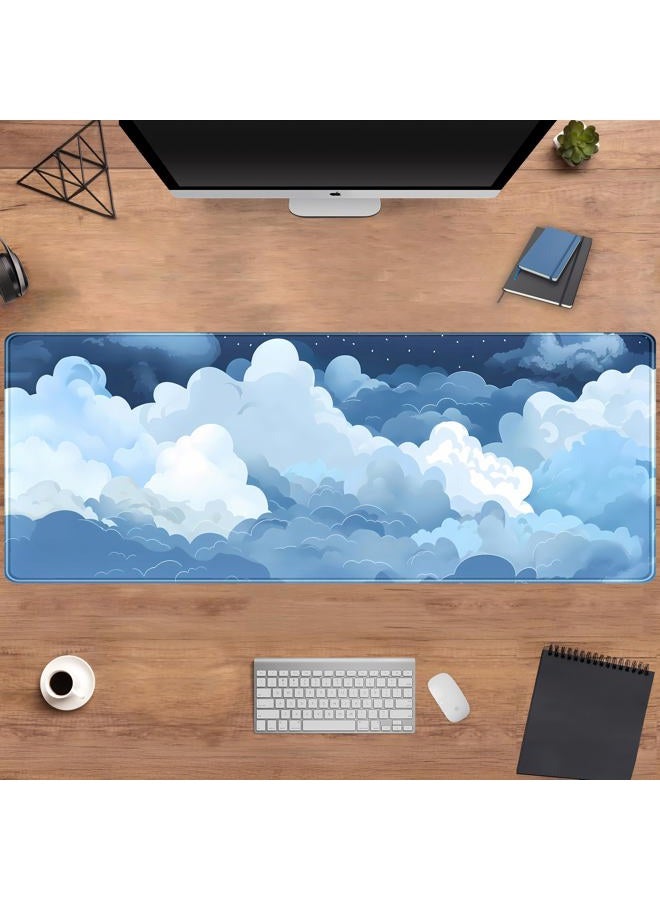 DCJJM Desk Mat Blue and White Puffy Clouds Desk Pad Cute Gaming Mouse Pad XL Large Mousepad Anime Desk Matt for Desktop, Laptop Computer Keyboard Mouse Mat for Women Office Decor Accessories 31.5x11.8 in - Image 4