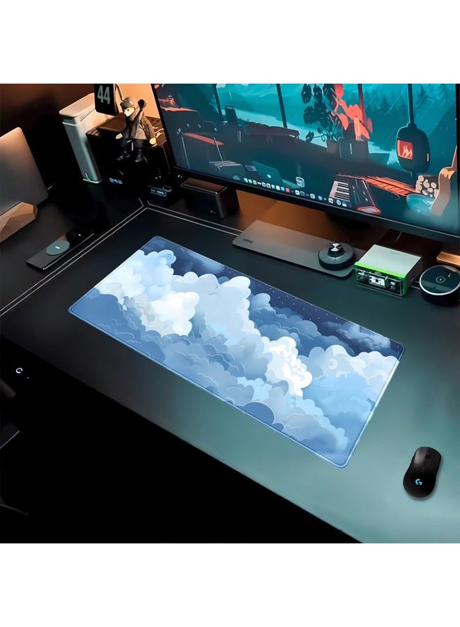 DCJJM Desk Mat Blue and White Puffy Clouds Desk Pad Cute Gaming Mouse Pad XL Large Mousepad Anime Desk Matt for Desktop, Laptop Computer Keyboard Mouse Mat for Women Office Decor Accessories 31.5x11.8 in - Image 3