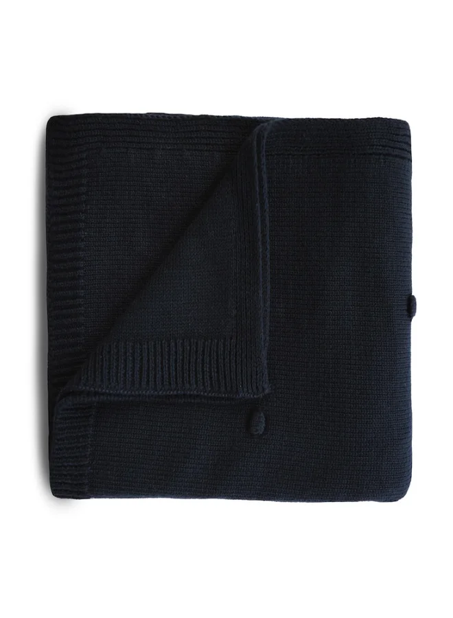 mushie Knitted Baby Blanket Textured Dots Dark Navy
