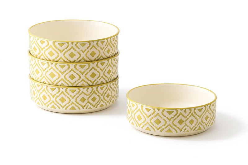 SEPARATE WAY Ceramic Bowls Flat Deep Serving Bowl Set of 4-500ml Glossy Moroccan Golden Finish Ideal for Pasta, Salad, Snacks & More Multipurpose Microwave & Dishwasher Safe - Image 1