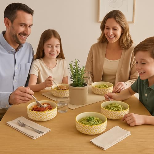 SEPARATE WAY Ceramic Bowls Flat Deep Serving Bowl Set of 4-500ml Glossy Moroccan Golden Finish Ideal for Pasta, Salad, Snacks & More Multipurpose Microwave & Dishwasher Safe - Image 4