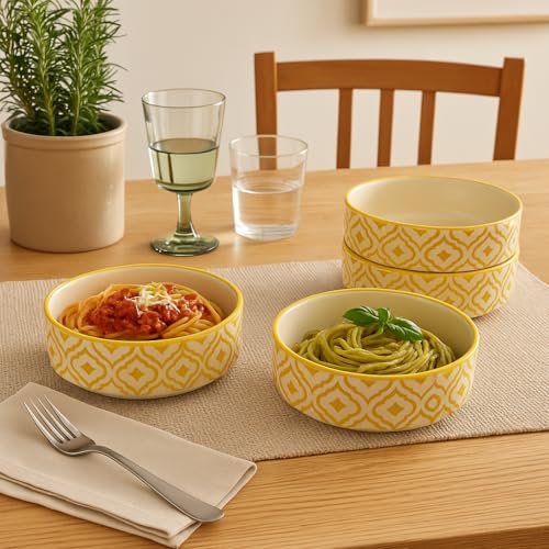 SEPARATE WAY Ceramic Bowls Flat Deep Serving Bowl Set of 4-500ml Glossy Moroccan Golden Finish Ideal for Pasta, Salad, Snacks & More Multipurpose Microwave & Dishwasher Safe - Image 3