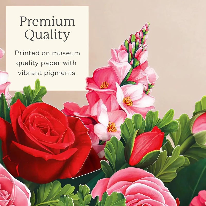 Freshcut Paper Pop Up Cards, Grande Blooming Roses, 18 Inch Life Sized Forever Flower Bouquet 3D Popup Greeting Card, Birthday Cards, Thank You Card, Blank Notecard & Envelope - Image 5