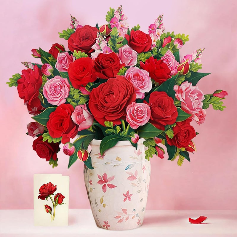 Freshcut Paper Pop Up Cards, Grande Blooming Roses, 18 Inch Life Sized Forever Flower Bouquet 3D Popup Greeting Card, Birthday Cards, Thank You Card, Blank Notecard & Envelope - Image 2