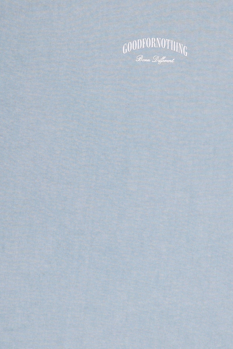 GOOD FOR NOTHING Men Crew Neck Short Sleeve Graphic Print T-Shirt, Stone Blue - Image 5
