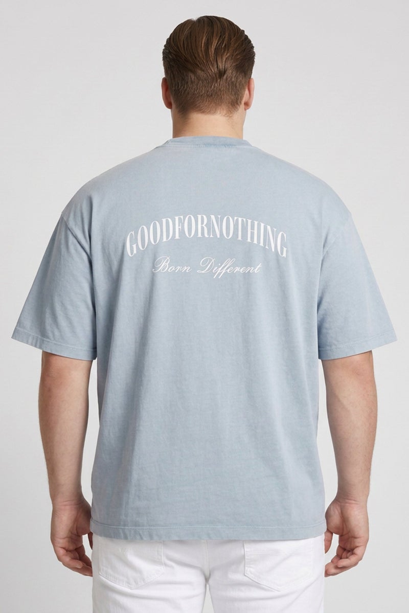 GOOD FOR NOTHING Men Crew Neck Short Sleeve Graphic Print T-Shirt, Stone Blue - Image 4
