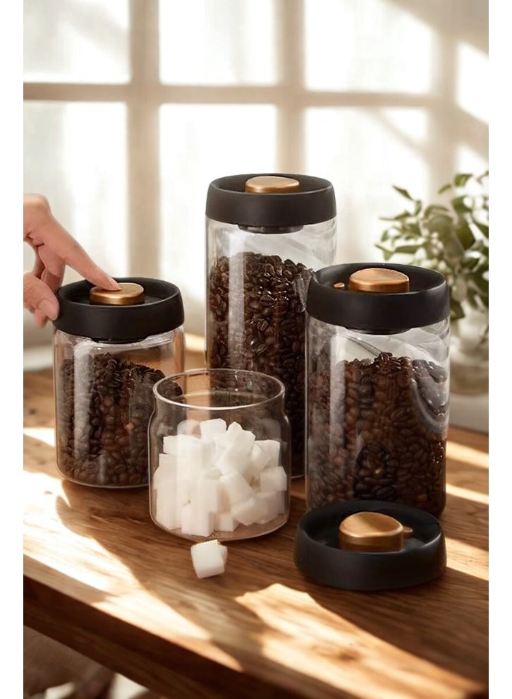 الضغط إلى الإطلاق زجاج منع التسرب بوريسيليكات، برطمان التخزين، مناسب لفول القهوة، الحبوب، التوابل والأغذية تخزين، مانع التسرب المقاوم للرطوبة، السعات المتعددة المتاحة، شفاف، الحفاظ على الطازجة - Image 1