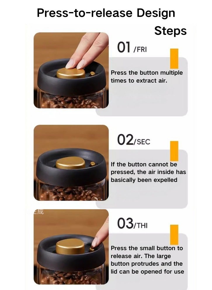 الضغط إلى الإطلاق زجاج منع التسرب بوريسيليكات، برطمان التخزين، مناسب لفول القهوة، الحبوب، التوابل والأغذية تخزين، مانع التسرب المقاوم للرطوبة، السعات المتعددة المتاحة، شفاف، الحفاظ على الطازجة - Image 4